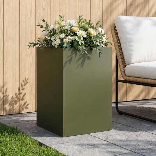 vidaXL Hageblomsterpotte Olivengrønn 40 x 40 x 75 cm Kaldvalsestål