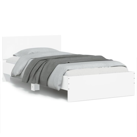 Sengeramme med hodegavl og LED-lys hvit 100x200 cm 8721012241497