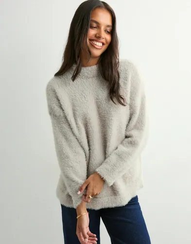Pieces   Beige   Pcovy Ls Mock Neck Knit Pwp Bc