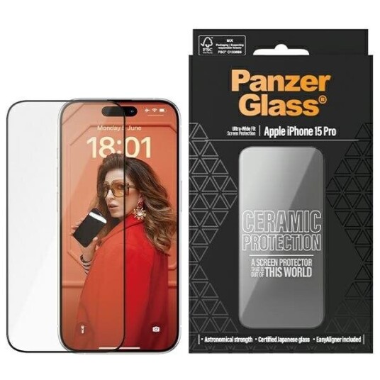 Panzerglass Ceramic Skjermbeskytter til iPhone 15 Pro - Ultravid Passform med EasyAligner