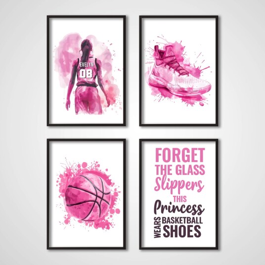 Namly Design Personalisert Plakat Rosa Basketballjente Veggkunst Sett med 4 POSTERHMP4AF