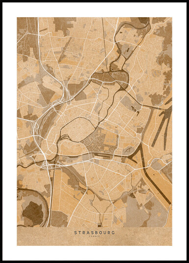 Sepia vintage map of Strasbourg France Plakat Plakat / 40x50cm