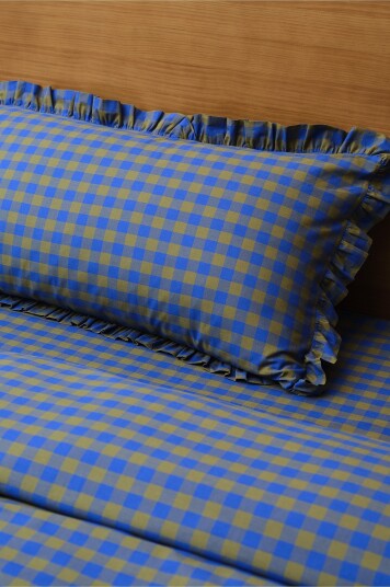 Jotex Frill Putetrekk Med Volangen Økologisk 50x90 Cm Olivengrønn/ klar blå LAUREN 19524811006