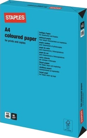 Staples Intensive Colors A4 Kopipapir 80G Blått 500 Ark Staples Intensive Colors A4 Kopipapir 80G Blått 500 Ark