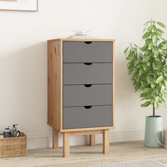 vidaXL Kommode brun og grå 46x39,5x90 cm heltre furu vidaXL Kommode brun og grå 46x39,5x90 cm heltre furu