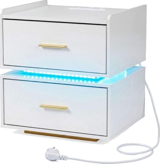 Nattbord med LED ladestasjon 2 skuffer hvit