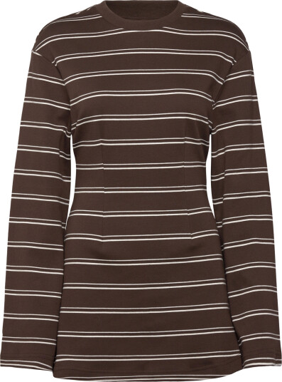 Monki Long Sleeved Cotton Mini Dress   Brown   S