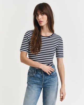 Ribbestrikket t-skjorte med striper EVENING BLUE XXL