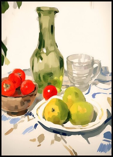 Still Life with Pears and Tomatoes Sunny Kitchen Table Plakat Plakat / 21x30cm