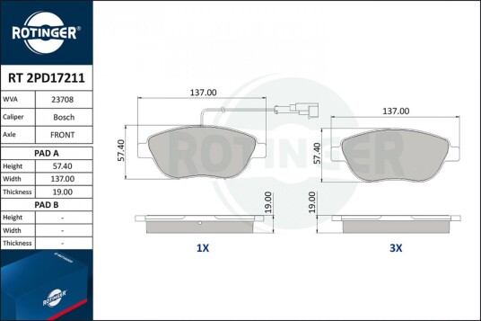Bremseklosser sett ROTINGER RT 2PD17211