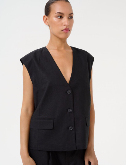 Gestuz Gzizza Linen Waistcoat - Black - 36