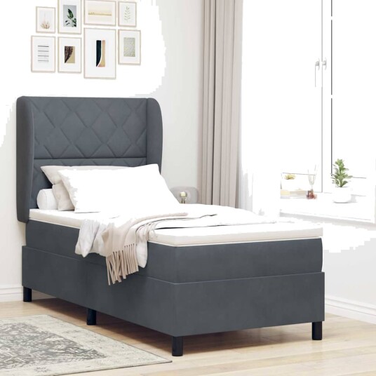Box Spring Seng med madrass Mørkegrå 100x200 cm Fløyel