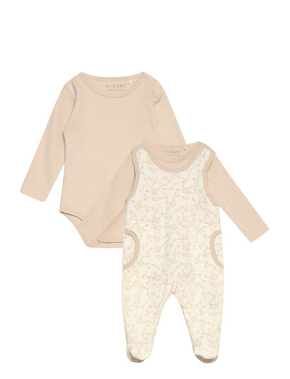 Fixoni Body Ls W.velour Romper Beige 50 Fixoni Body Ls W.velour Romper Beige 50