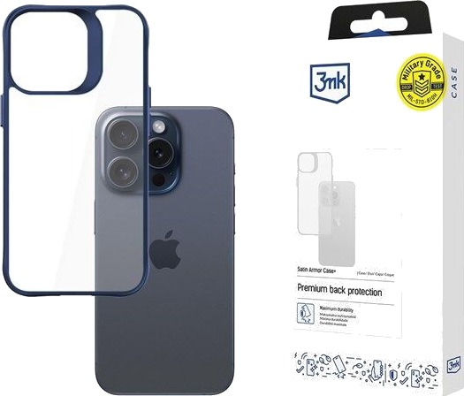 3mk Satin Armor Case+ Blue for Apple iPhone 15 Pro Transparent