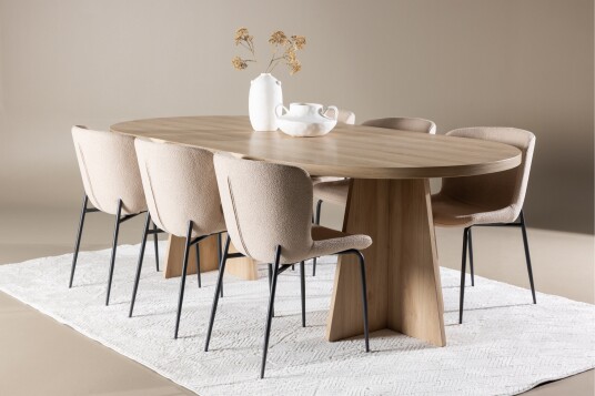 Venture Home Bootcut Spisegruppe 230 cm Rektangulær med 6 Modesto stoler Whitewash/Beige