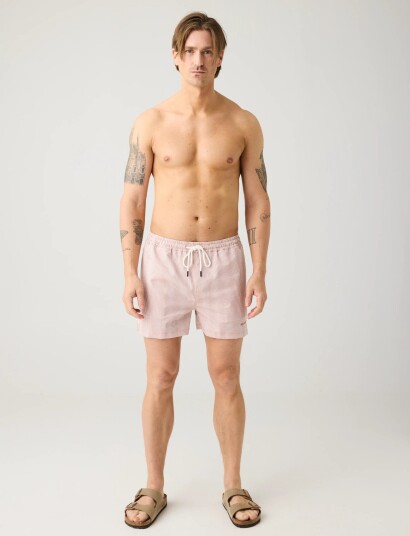 Knowledge Cotton Apparel Mid Thigh Seersucker Swimshorts Red L