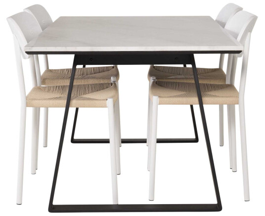 Venture Design Estelle & Polly spisegruppe Hvit/hvit 4 st stoler & bord 140 x 90 cm