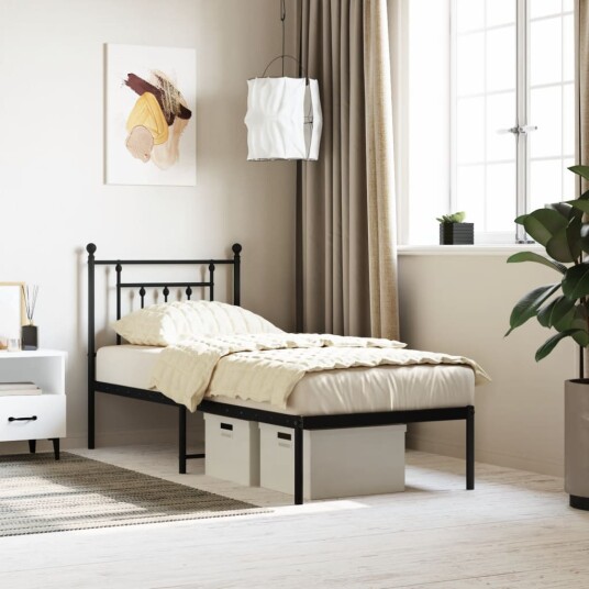 vidaXL Sengeramme i metall med hodegavl svart 75x190 cm 8720845883072 vidaXL Sengeramme i metall med hodegavl svart 75x190 cm 8720845883072