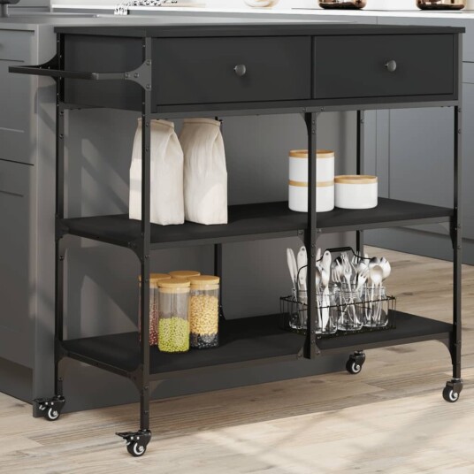 Kjøkkentralle svart 105x42x95 cm konstruert tre 842376