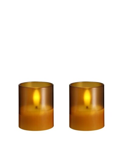 Moods & More LED glass candle   Hurricane   Honey Mustard   47x57 mm   2 pcs