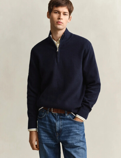GANT Cotton Rib Half Zip   Navy   XXXL