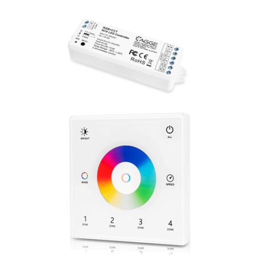 Driver for LED stripe AGGE RGB+CCT Colour Controller RF 2,4 GHz Driver + Fjernkontroll Wall Mount Touch Panel