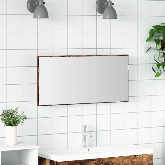  Baderom Speilskap med LED Lys Røkt Eik 80x37 cm