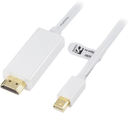 Deltaco Mini DisplayPort til HDMI Kabel 2m Svart med Lyd Deltaco Mini DisplayPort til HDMI Kabel 2m Svart med Lyd