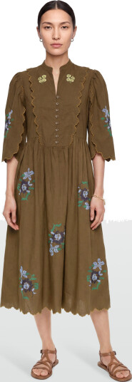 Stella Nova Embroidered Loose Midi Dress Brown 34 Stella Nova Embroidered Loose Midi Dress Brown 34