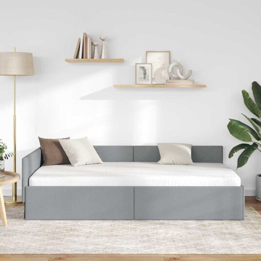 Hjørnesengramme Lysegrå 90 x 200 cm Stoff og Konstruert tre Hjørnesengramme Lysegrå 90 x 200 cm Stoff og Konstruert tre