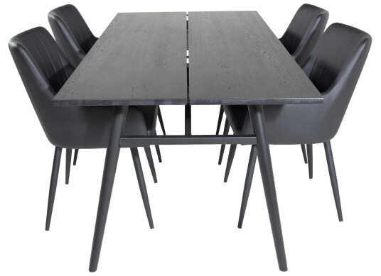 Venture Design Sleek & Comfort spisegruppe Svart/svart 4 st stoler & bord 195 x 95 cm