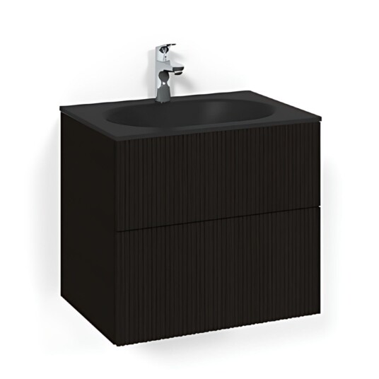 Macro Design Crown Line Servantskap 2-skuff - med Glasservant Svart eik / 60cm Glass Edge