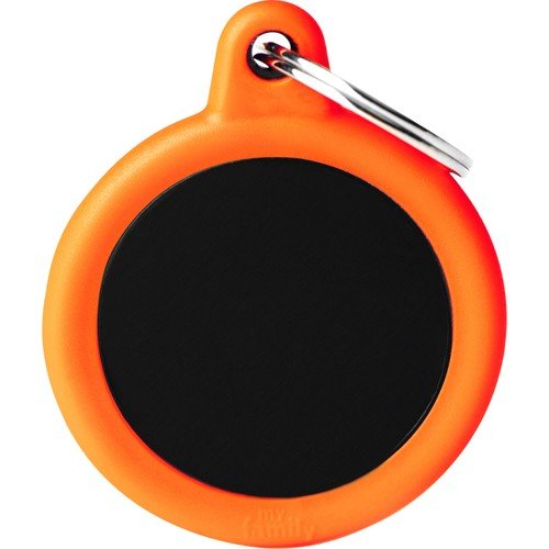 Myfamily Hushtag Sirkel Id Tag-Aluminium Med Plast Kant Sort/Orange
