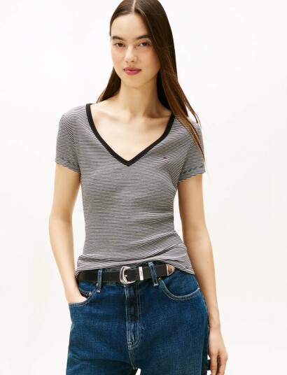 Tommy Jeans Tjw Slim Essential Rib V Ss Black XS