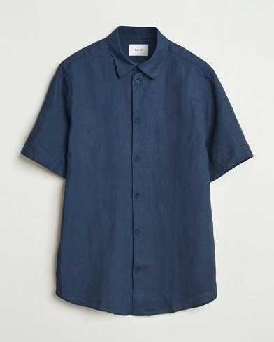 NN07 Enzo Linen Short Sleeve Shirt Navy Blue NN07 Enzo Linen Short Sleeve Shirt Navy Blue