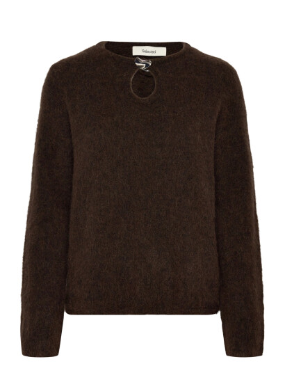 Selected Slflulu Brushed Ls Knit Keyhole O-Neck - Brown - XXL Selected Slflulu Brushed Ls Knit Keyhole O-Neck - Brown - XXL