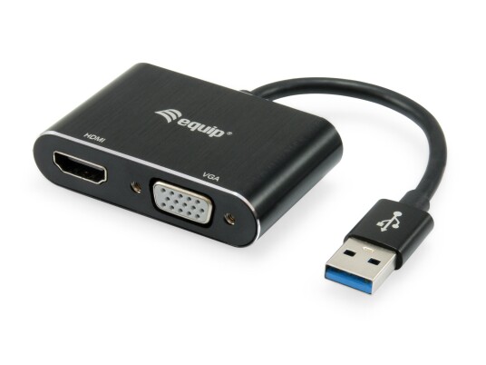 EQUIP Adapterkabel USB3.0->VGA/HDMI St/Bu 0.15m grau