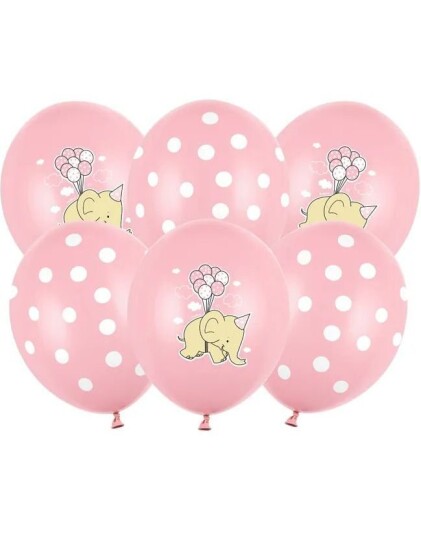 6 stk Pastell Rosa Elefant Ballonger 30 cm med Polka Dots