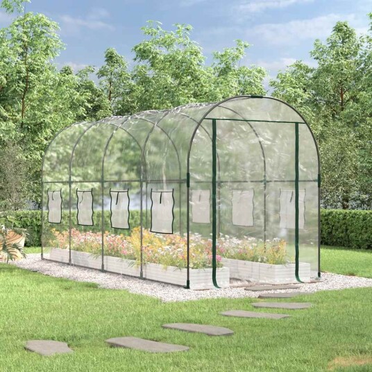 vidaXL Drivhus gjennomsiktig 160x400x190 cm PVC og pulverlakkert stål