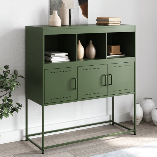 Skjenk olivengrønn 100,5x39x107 cm kaldvalset stål 8721102634772