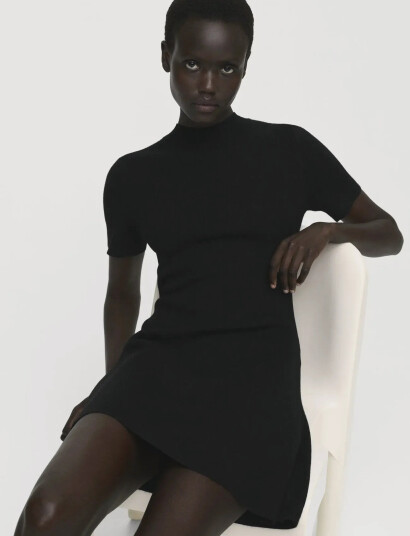 Mango Fine Knit Flared Dress Black XS Mango Fine Knit Flared Dress Black XS