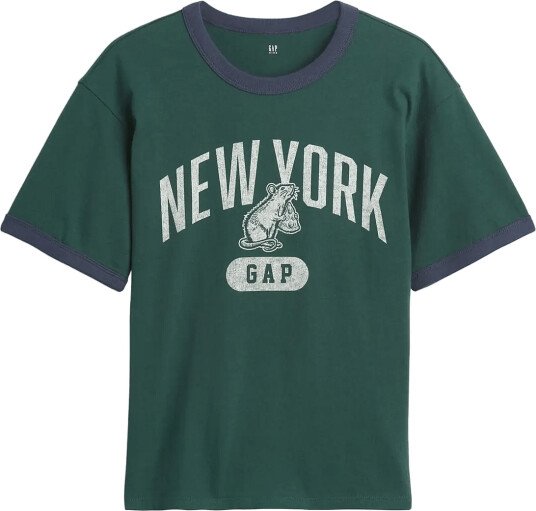 GAP Kids Relaxed New York Graphic Ringer T Shirt Green 104/110