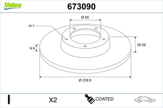 VALEO 673090 Bremseskive
