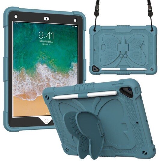 INCOVER iPad (2018) / iPad (2017) / iPad Air / iPad Air 2 Butterfly Kickstand Barnedeksel - Mørk Grønn