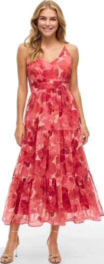 Vila Viflorie S/L V Neck Ankle Layer Dress/Dc Red 34