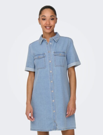 JDY Jdyesmee Ss Button Dress Dnm Blue M