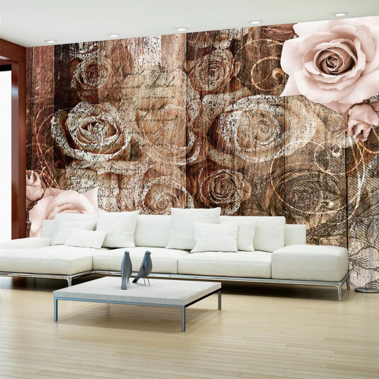 Fototapet Old Wood & Roses 400x280 - Artgeist sp. z o. o.