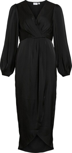 Vila Maxikjole viRavenna L/S V neck Ankle Wrap Dre Svart