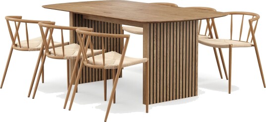 Richeto spisebord 180 cm med 6 Winston spisestoler - Naturlig finish / Beige / metallben eik