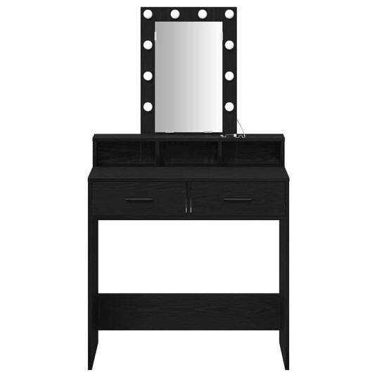  Sminkebord med LED Lys Svart Eik 79x41x140 cm